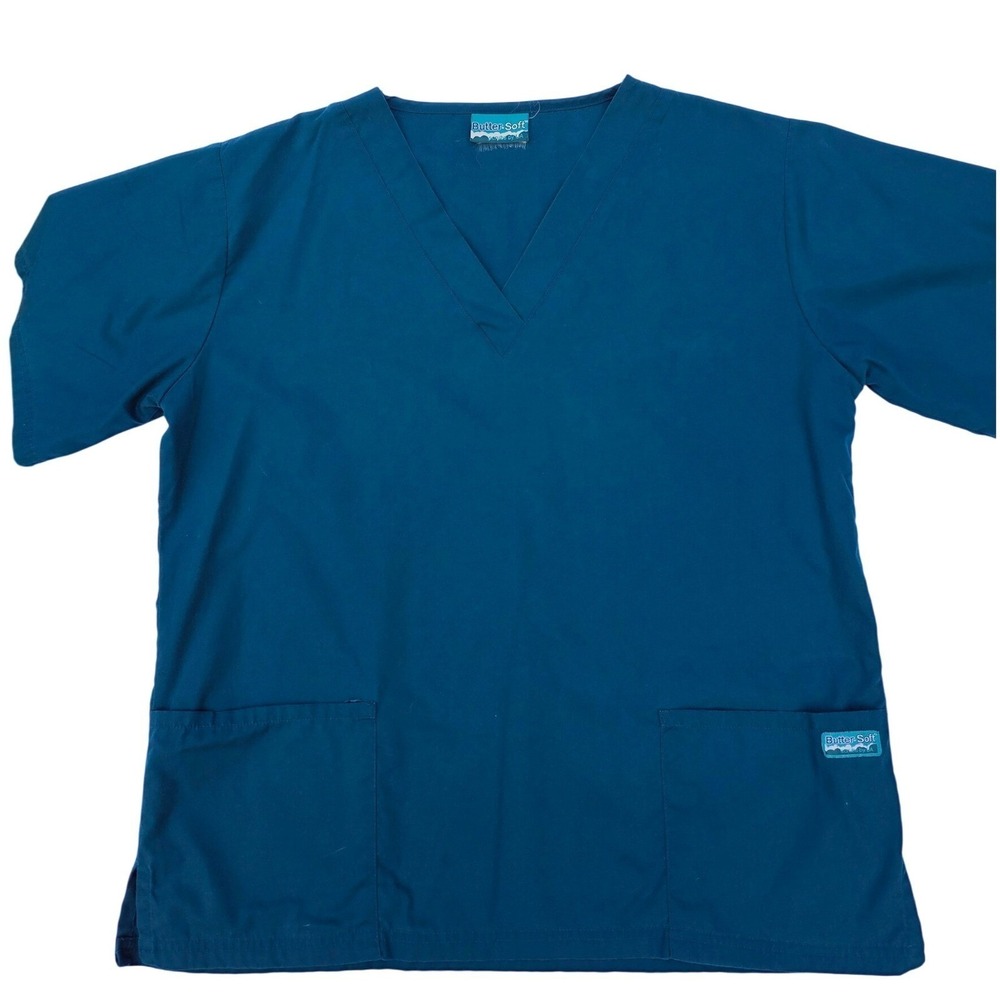 Butter Soft UA Teal Scrub Top Womens Large Short‎ Sleeve V Neck Nurse Uniform